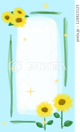 夏カワイイ・ひまわりの装飾フレーム素材イラスト 128923125