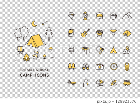 露營圖示集（顏色） 128923376