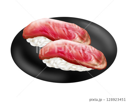ローストビーフの握りずしの手描きイラスト ローストビーフの握りずしの手描きイラスト 128923451