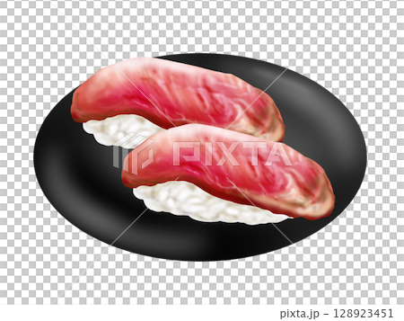ローストビーフの握りずしの手描きイラスト ローストビーフの握りずしの手描きイラスト 128923451