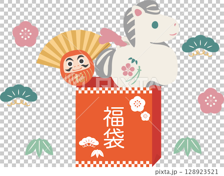 馬　午　午年　福袋　初売り　セール　年賀2026　年賀状2026　干支　かわいい　飾り　イラスト 128923521