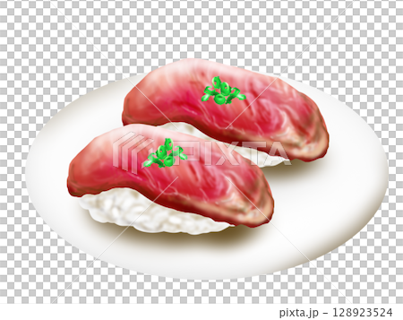 Hand-drawn illustration of roast beef sushi 128923524