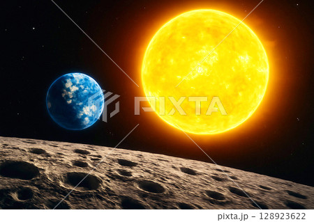 太陽と地球と月 128923622