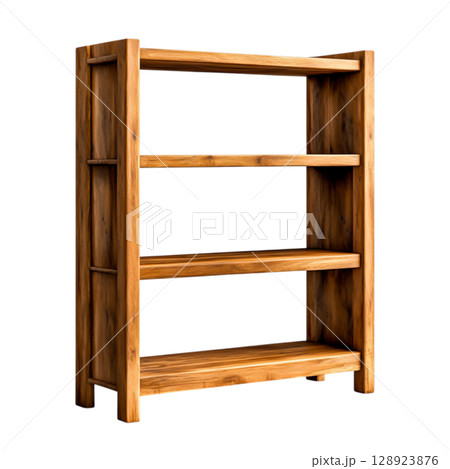 Wooden bookshelf with four shelves in a modern design for home or office decor 128923876
