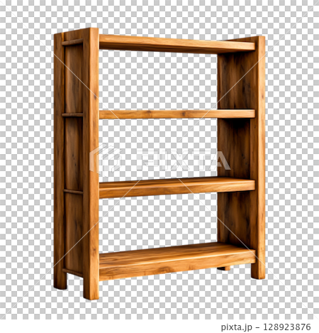 Wooden bookshelf with four shelves in a modern design for home or office decor 128923876