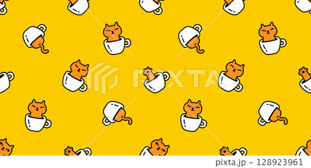 cat seamless pattern coffee cup vector calico doodle cartoon pet animal illustration tile background repeat wallpaper gift wrapping paper gift wrapping paper scarf isolated 128923961