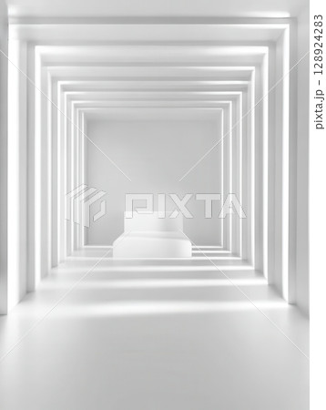 Minimalist White Architecture Interior Design Modern Room Platform 3D Space Clean Empty Light Lines 128924283