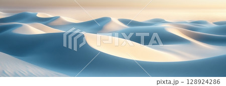 Serene Blue Sand Dunes Desert Landscape Scenic View Sky Calm Vast Open Wide Soft White Waves Light 128924286