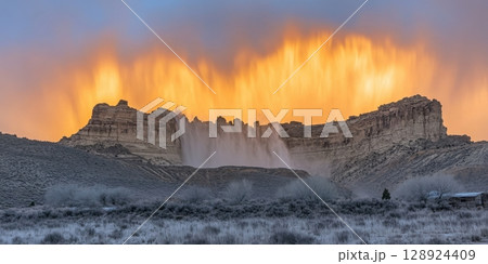 Dramatic Sunset Over Canyon Waterfall Golden Hues Nature Landscape Photography sky art rock view Dramatic Sunset Over Canyon Waterfall Golden Hues Nature Landscape Photography sky art rock view 128924409