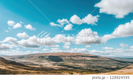 Stunning Mountain Landscape Scenic View Blue Sky Fluffy Clouds Summer Day Nature Photography calm 128924595