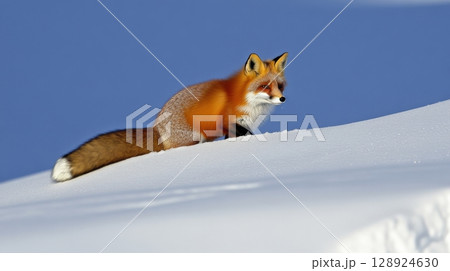 Red Fox Winter Scene Majestic Animal Wildlife Photography Snow Nature ice cold cute hunt tail eyes 128924630