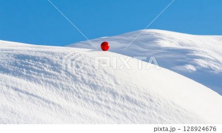 Red Sphere on Snowy Hill Winter Landscape Scene Photography sky ice blue cold pure calm view white 128924676