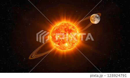 太陽と地球と月 128924791