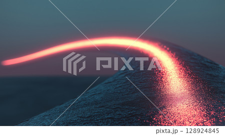 Glowing neon wave over rippling ocean surface at dusk 128924845