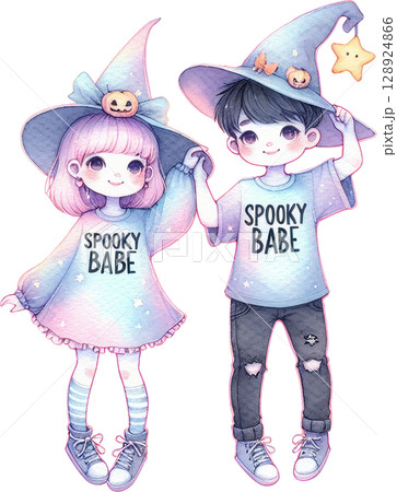 Cute Couple Dressed as Spooky Ghosts 128924866