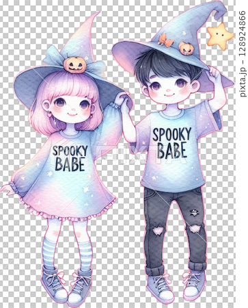 Cute Couple Dressed as Spooky Ghosts 128924866