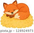 Fox on Hay Bale 128924973