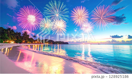 南国ビーチの打ち上げ花火 南国ビーチの打ち上げ花火 128925186