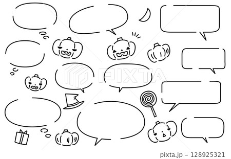 かわいいハロウィンのかぼちゃのイラストと吹き出しセット お化けカボチャ ジャックオランタン 128925321