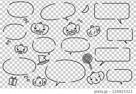かわいいハロウィンのかぼちゃのイラストと吹き出しセット お化けカボチャ ジャックオランタン 128925321