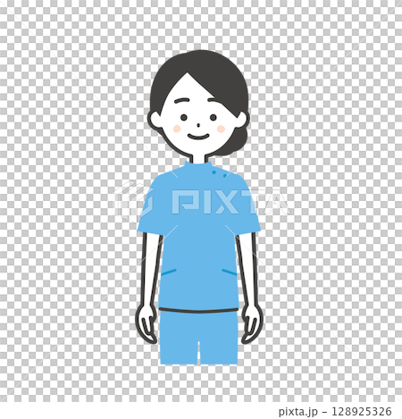 ケーシー姿の笑顔の女性イラスト 128925326