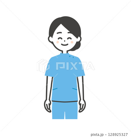 ケーシー姿の笑顔の女性イラスト 128925327