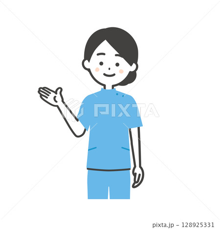 手で指すケーシー姿の女性イラスト 手で指すケーシー姿の女性イラスト 128925331