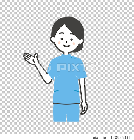 手で指すケーシー姿の女性イラスト 手で指すケーシー姿の女性イラスト 128925331