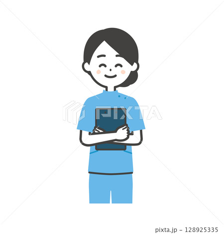 バインダーを抱えるケーシー姿の女性イラスト 128925335
