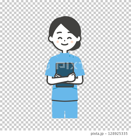バインダーを抱えるケーシー姿の女性イラスト 128925335