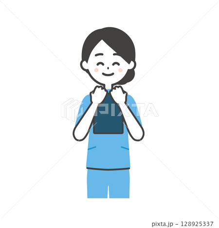 バインダーを抱えるケーシー姿の女性イラスト 128925337