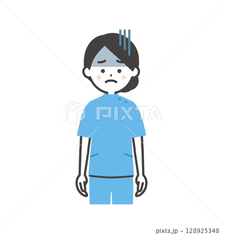 暗い表情のケーシー姿の女性イラスト 128925348