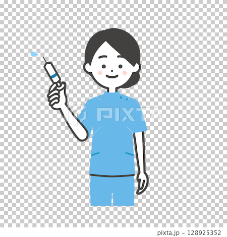 一個打扮成凱西的女人手持注射器的插圖 128925352