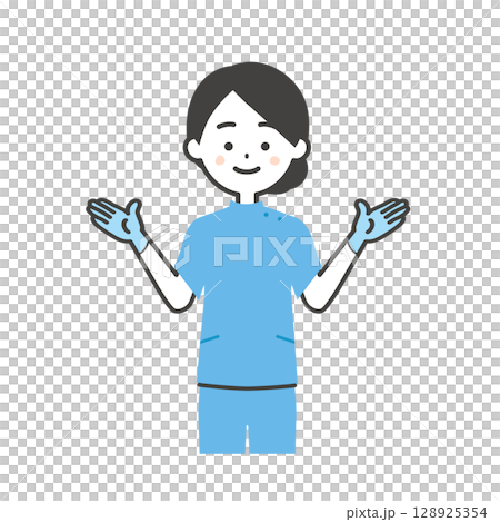 一位戴著橡膠手套的婦女的插圖 128925354
