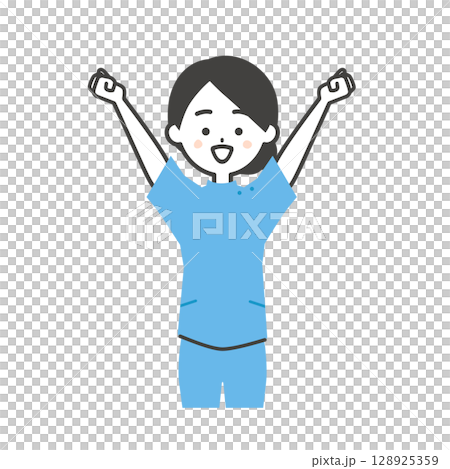 一位身穿凱西服裝的女子舉起雙拳的插圖 128925359