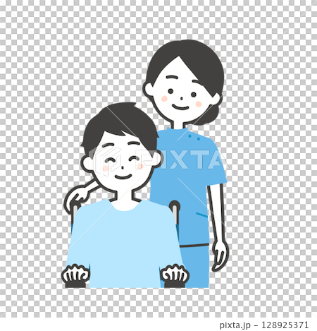 Illustration of a woman in a wheelchair and a man in a wheelchair Illustration of a woman in a wheelchair and a man in a wheelchair 128925371