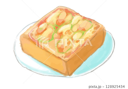 線画あり水彩風のトーストイラスト 128925434