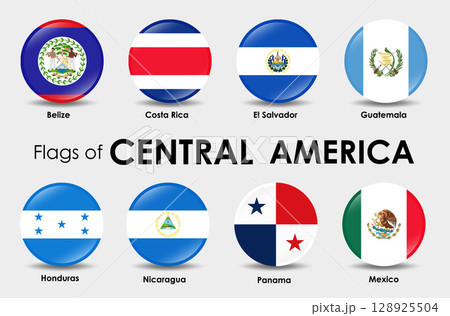 Flag Icons countries of Central America. Set of round flags design	 Flag Icons countries of Central America. Set of round flags design	 128925504
