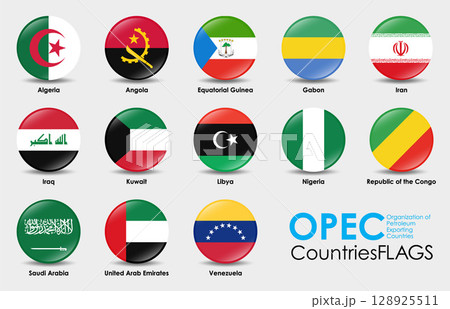 Set of OPEC 13 countries flags. Simple Circle flags design icons Set of OPEC 13 countries flags. Simple Circle flags design icons 128925511