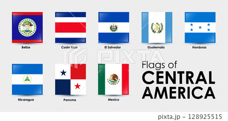 Flag Icons countries of Central America. Set of square flags design Flag Icons countries of Central America. Set of square flags design 128925515