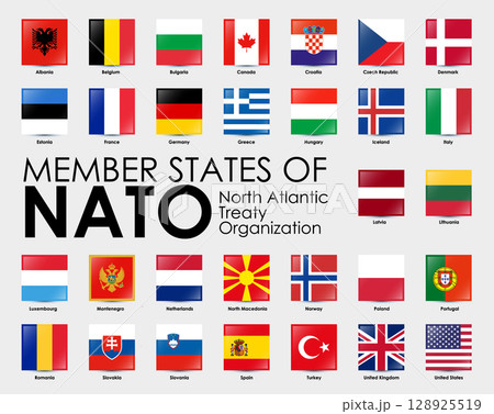 Flags of the Nato Countries Vector illustration. Square shaped flags Flags of the Nato Countries Vector illustration. Square shaped flags 128925519