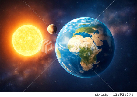 太陽と地球と月 128925573