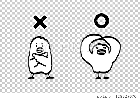 Circles and crosses, yes and no, cute and adorable chick illustration set, line drawing 128925670