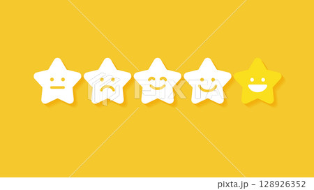 レビュー 星 クリック 顧客満足 高評価 アイコン | ベクター素材 アイキャッチ 背景 カード 128926352