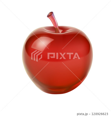 Red apple fruit illustration. Glossy apple healthy nutrition harvest art. Food agriculture education diet. Shiny red color white background vector 128926623