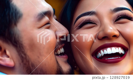 Happy couple sharing a moment of joy and laughter Happy couple sharing a moment of joy and laughter 128927019