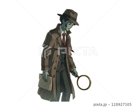 A cute child in a anime-style cartoon Halloween costume. White background. 128927105