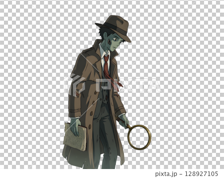 A cute child in a anime-style cartoon Halloween costume. White background. 128927105