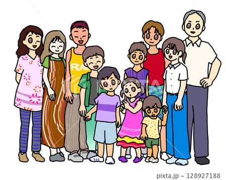 子供が9人いる大家族のイラスト 128927188