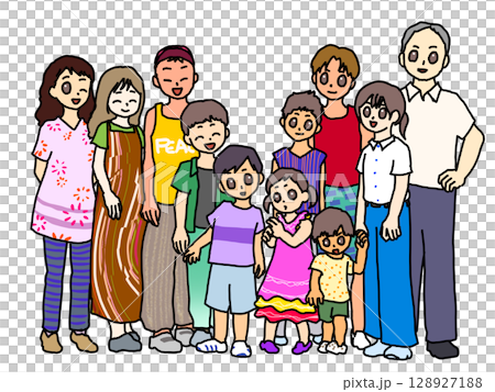 子供が9人いる大家族のイラスト 128927188